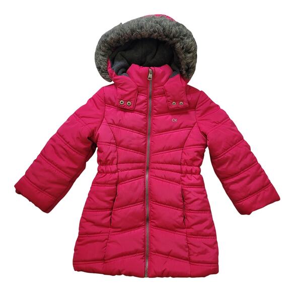 Calvin Klein Other - Calvin Klein Size 4 Youth Puffer Jacket Pink Hooded Winter Warm Coat Kids